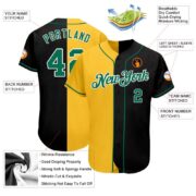 Men's Custom Black Kelly Green-Gold Authentic Split Fashion Baseball Jersey - Image 4
