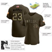 Men's Custom Olive Camo-Black Authentic Salute To Service American Flag Fashion Baseball Jersey - Image 4