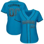 Men's Custom Panther Blue Black-Gray Authentic Drift Fashion Baseball Jersey - Image 3
