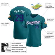 Men's Custom Aqua Purple-White Authentic Baseball Jersey - Image 5