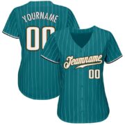 Men's Custom Aqua White Pinstripe White-Old Gold Authentic Baseball Jersey - Image 3