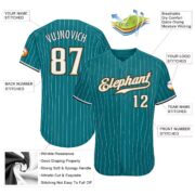 Men's Custom Aqua White Pinstripe White-Old Gold Authentic Baseball Jersey - Image 5