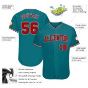 Men's Custom Aqua Red-Black Authentic Baseball Jersey - Image 2