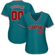Men's Custom Aqua Red-Black Authentic Baseball Jersey - Image 4
