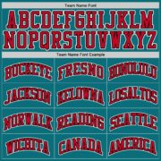 Men's Custom Aqua Red-Black Authentic Baseball Jersey - Image 5