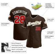 Men's Custom Brown Red-White Authentic Baseball Jersey - Image 3