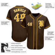 Men's Custom Brown Gold-White Authentic Baseball Jersey - Image 4