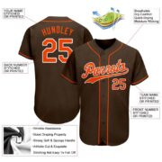 Men's Custom Brown Orange-White Authentic Baseball Jersey - Image 3