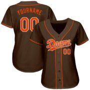 Men's Custom Brown Orange-White Authentic Baseball Jersey - Image 4