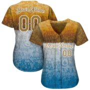 Men's Custom Graffiti Pattern Gold-White 3D "Chicano" Authentic Baseball Jersey - Image 3