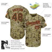 Men's Custom Camo Olive-Red Authentic Baseball Jersey - Image 5