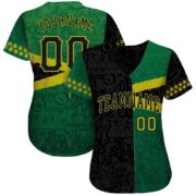 Men's Custom Graffiti Pattern Black-Green 3D "Jamaica" Authentic Baseball Jersey - Image 3