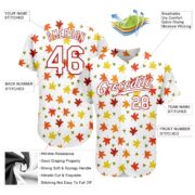 Men's Custom White White-Red 3D Pattern Design "Autumn Leaves" Authentic Baseball Jersey - Image 3