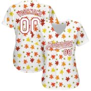 Men's Custom White White-Red 3D Pattern Design "Autumn Leaves" Authentic Baseball Jersey - Image 5