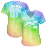 Men's Custom Rainbow Tie Dye Light Blue-White 3D Authentic Baseball Jersey - Image 2