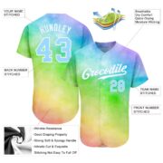 Men's Custom Rainbow Tie Dye Light Blue-White 3D Authentic Baseball Jersey - Image 4