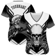 Men's Custom White Gray-Black 3D "Skull" Authentic Baseball Jersey - Image 3