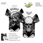 Men's Custom White Gray-Black 3D "Skull" Authentic Baseball Jersey - Image 4