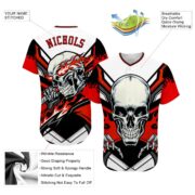 Men's Custom White Red-Black 3D "Skull" Authentic Baseball Jersey - Image 2