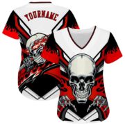 Men's Custom White Red-Black 3D "Skull" Authentic Baseball Jersey - Image 4